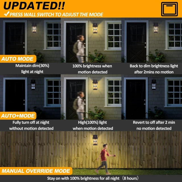 Alt view image 3 of 7 - 2 Packs Motion Sensor Outdoor Lights - Dusk to Dawn Outdoor Lighting, Oil Rubbed Bronze Porch Lights Outdoor Wall Sconce, Waterproof Exterior Light Fixtures for House, Garage, Entryway Anti-Rust, E26
