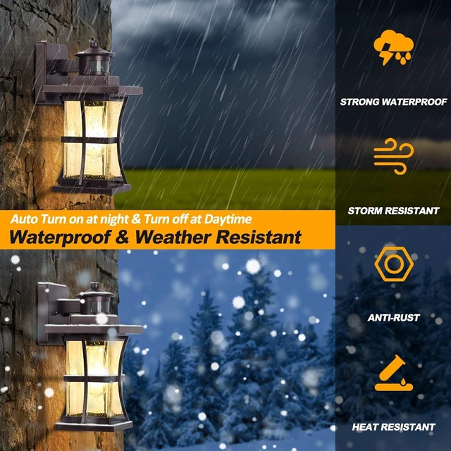 Alt view image 4 of 7 - 2 Packs Motion Sensor Outdoor Lights - Dusk to Dawn Outdoor Lighting, Oil Rubbed Bronze Porch Lights Outdoor Wall Sconce, Waterproof Exterior Light Fixtures for House, Garage, Entryway Anti-Rust, E26