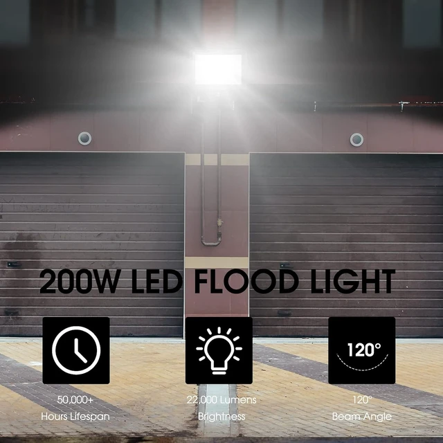 Alt view image 5 of 7 - XYCN 200W LED Flood Light 2 Pack, 22500lm Super Bright Security Lights, IP66 Waterproof Outdoor Flood Light, 5000K Daylight White Floodlight for Yard, Garden,Basketball Court, Arena