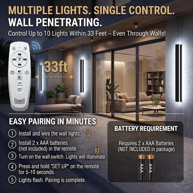 Alt view image 6 of 7 - Modern Outdoor Wall Light 2pack 31in, 4.33in Width, Dimmable LED