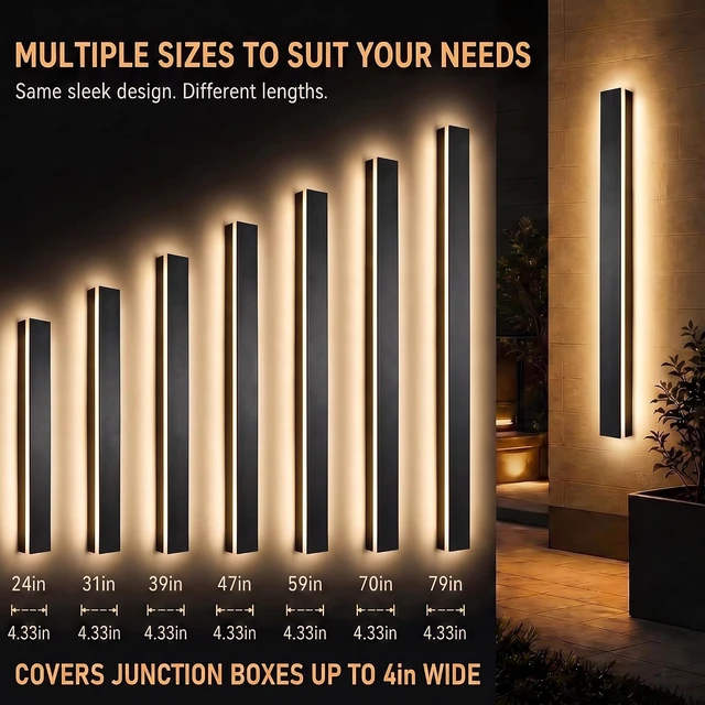 Alt view image 7 of 7 - Modern Outdoor Wall Light 2pack 31in, 4.33in Width, Dimmable LED