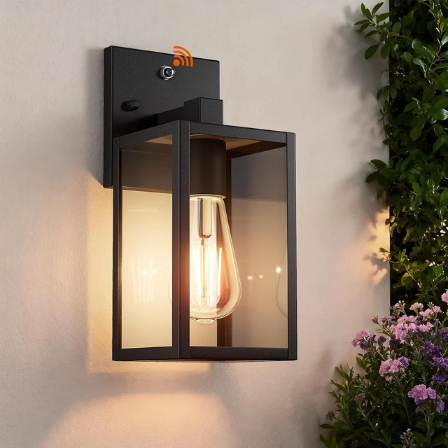 Main image of Dusk to Dawn Outdoor Porch Lighting Fixtures Wall Mount, Sensor Exterior Wall Light for House, Ouside Lantern Lamp, Waterproof Wall Sconce Lights, Black Metal Coach Light for Garage Entryway