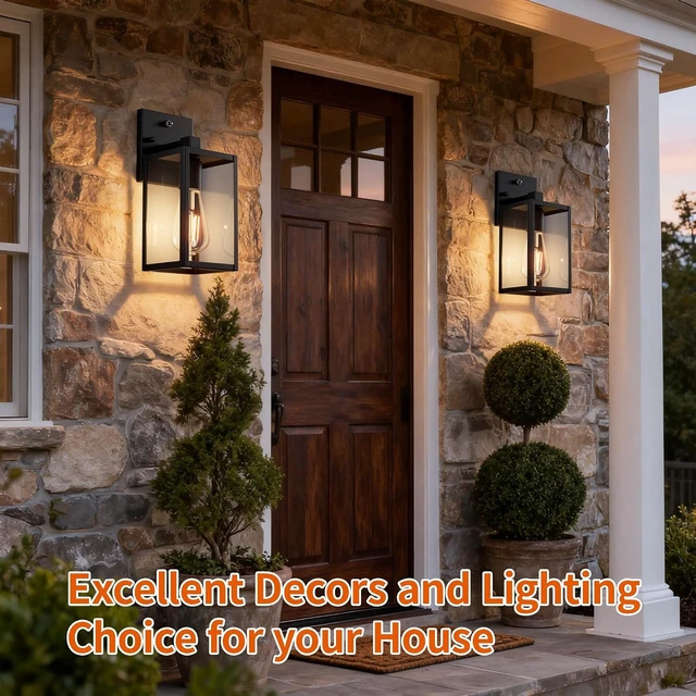 Alt view image 7 of 7 - Dusk to Dawn Outdoor Porch Lighting Fixtures Wall Mount, Sensor Exterior Wall Light for House, Ouside Lantern Lamp, Waterproof Wall Sconce Lights, Black Metal Coach Light for Garage Entryway