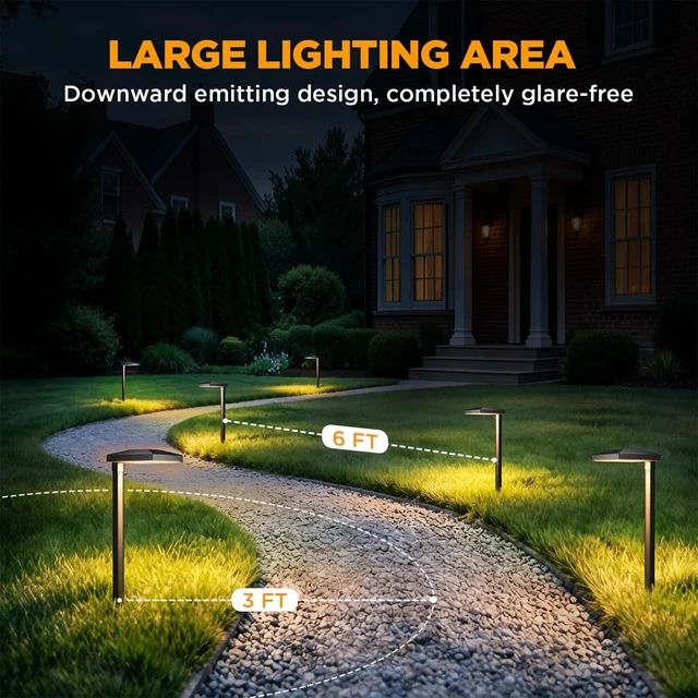 Alt view image 6 of 7 - LUTEC 6 Pack Low Voltage Pathway Lights, Aluminum 12V Landscape Lighting with ConnectorsIP65 Waterproof Anti-Glare Wired LED Pathway Lights, 5W 500LM Warm White 3000K for Pathway, Yard, Garden