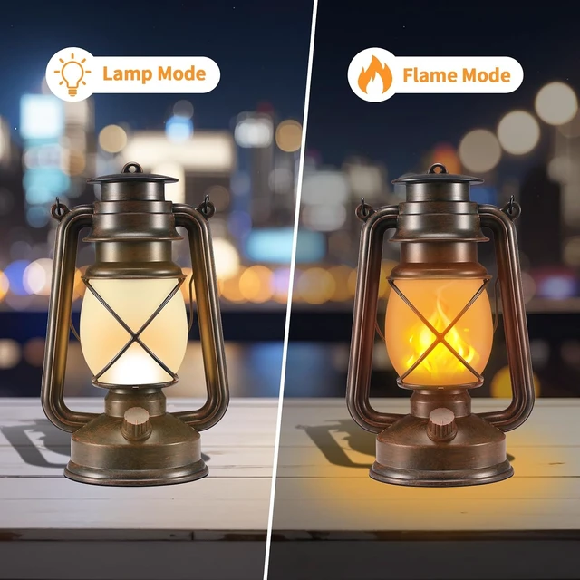Alt view image 2 of 7 - Outdoor Lanterns Waterproof Hanging Vintage LED Camping Lamps with Dancing Flame Non-Solar Remote Control Light Landscape Decor for Table Patio Garden Yard Pathway Porch 2Pack (3AA Batteries Power)
