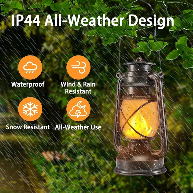 Alt view image 3 of 7 - Outdoor Lanterns Waterproof Hanging Vintage LED Camping Lamps with Dancing Flame Non-Solar Remote Control Light Landscape Decor for Table Patio Garden Yard Pathway Porch 2Pack (3AA Batteries Power)