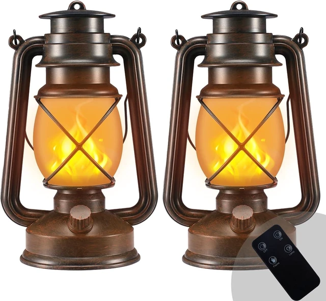 Main image of Outdoor Lanterns Waterproof Hanging Vintage LED Camping Lamps with Dancing Flame Non-Solar Remote Control Light Landscape Decor for Table Patio Garden Yard Pathway Porch 2Pack (3AA Batteries Power)