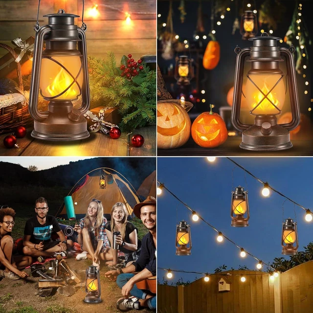 Alt view image 7 of 7 - Outdoor Lanterns Waterproof Hanging Vintage LED Camping Lamps with Dancing Flame Non-Solar Remote Control Light Landscape Decor for Table Patio Garden Yard Pathway Porch 2Pack (3AA Batteries Power)