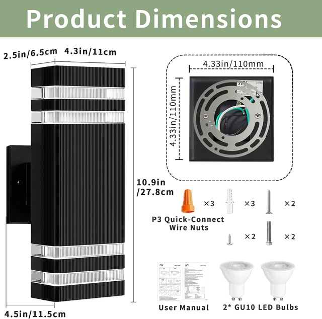 Alt view image 2 of 7 - JYV 4Packs Square Outdoor Wall Lights, Up and Down Lighting Fixtures, Black