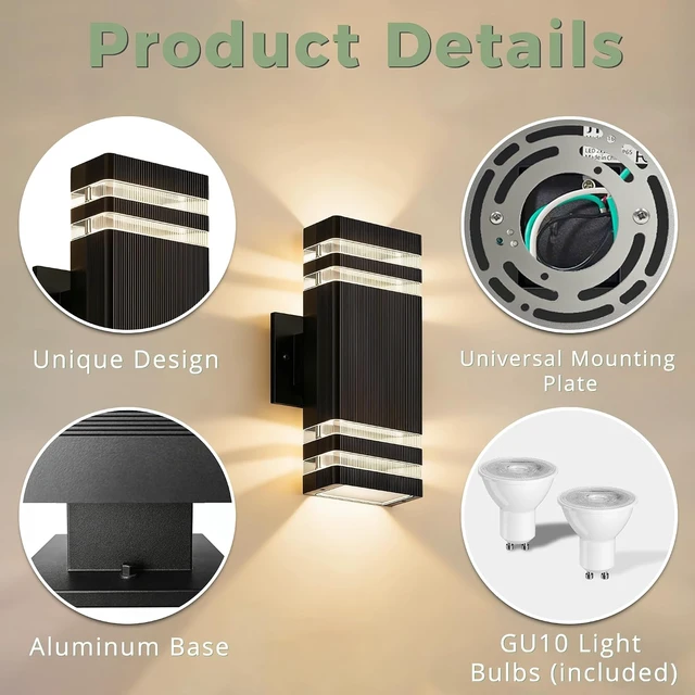 Alt view image 4 of 7 - JYV 4Packs Square Outdoor Wall Lights, Up and Down Lighting Fixtures, Black