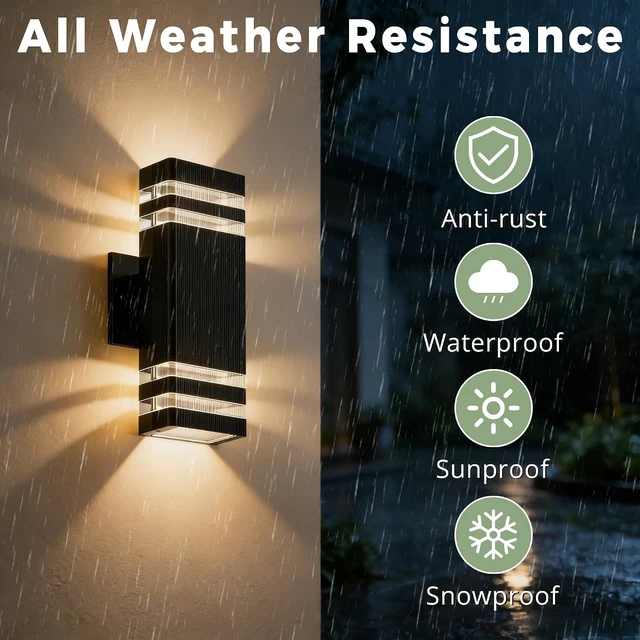 Alt view image 5 of 7 - JYV 4Packs Square Outdoor Wall Lights, Up and Down Lighting Fixtures, Black