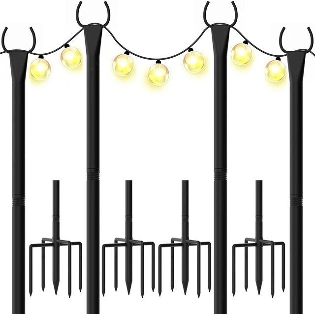 Main image of String Light Poles 4-Pack - 10FT, 5-Prong Base for Patio Deck
