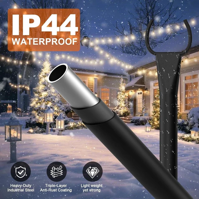 Alt view image 3 of 7 - String Light Poles 4-Pack - 10FT, 5-Prong Base for Patio Deck