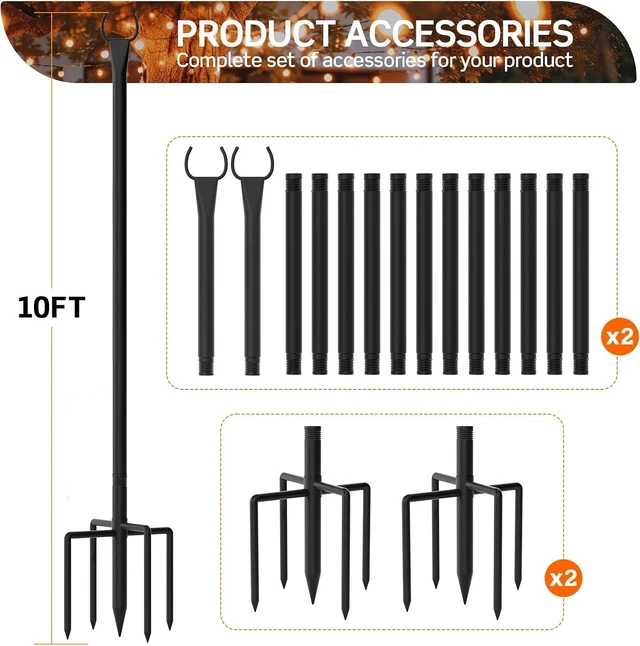 Alt view image 2 of 7 - String Light Poles 4-Pack - 10FT, 5-Prong Base for Patio Deck