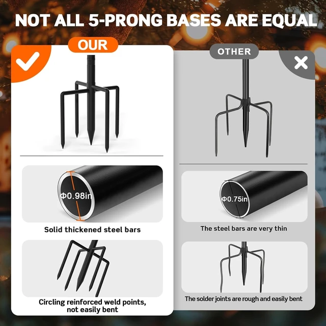 Alt view image 5 of 7 - String Light Poles 4-Pack - 10FT, 5-Prong Base for Patio Deck
