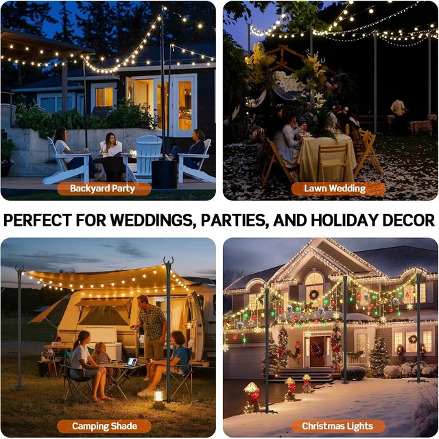 Alt view image 7 of 7 - String Light Poles 4-Pack - 10FT, 5-Prong Base for Patio Deck