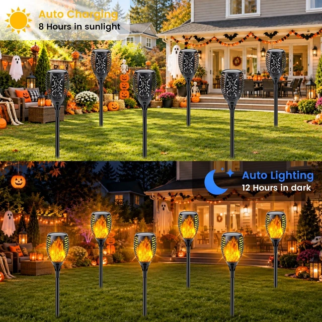 Alt view image 3 of 7 - Solar Torch Lights with Flickering Flame Larger Size Halloween Decorations