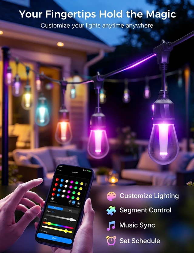 Alt view image 2 of 7 - XMCOSY+ Smart Outdoor String Lights 123FT, LED Patio Light with App Control