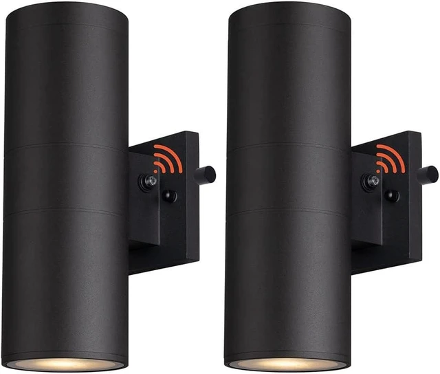 Main image of mirrea Modern Outdoor Porch Light Patio Light in 2 Lights Dusk to Dawn Photocell Sensor with Matte Black Aluminum Cylinder and Tempered Glass Cover Waterproof Wall Sconce 2 Pack