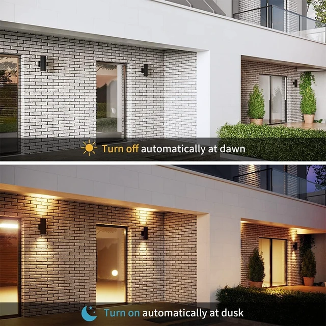 Alt view image 7 of 7 - mirrea Modern Outdoor Porch Light Patio Light in 2 Lights Dusk to Dawn Photocell Sensor with Matte Black Aluminum Cylinder and Tempered Glass Cover Waterproof Wall Sconce 2 Pack