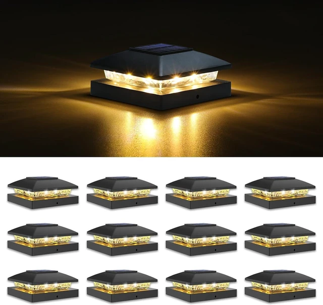Main image of VOLISUN 4x4 Solar Post Cap Lights, 12 Pack Black Waterproof Fence Lights