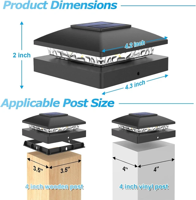 Alt view image 2 of 6 - VOLISUN 4x4 Solar Post Cap Lights, 12 Pack Black Waterproof Fence Lights