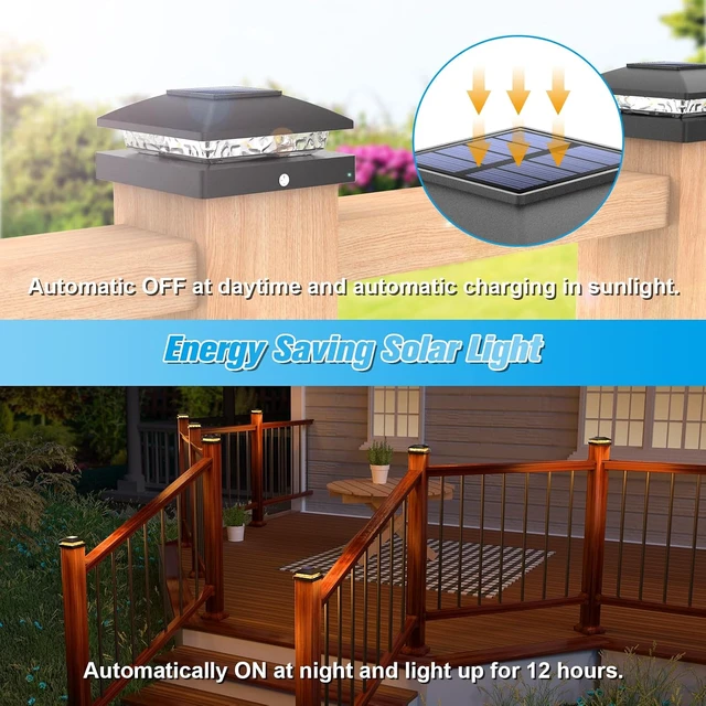 Alt view image 3 of 6 - VOLISUN 4x4 Solar Post Cap Lights, 12 Pack Black Waterproof Fence Lights