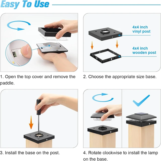 Alt view image 5 of 6 - VOLISUN 4x4 Solar Post Cap Lights, 12 Pack Black Waterproof Fence Lights