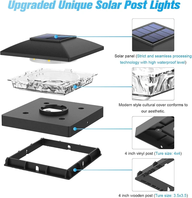 Alt view image 6 of 6 - VOLISUN 4x4 Solar Post Cap Lights, 12 Pack Black Waterproof Fence Lights