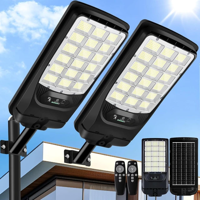 Main image of Solar Street Lights Outdoor, 21000LM 6500K Motion Sensor Solar Lights Waterproof, Dusk to Dawn Solar-Powered Flood Lights with Remote, Commercial Area Lighting for Parking Lot Driveway Garage, 2-Pack