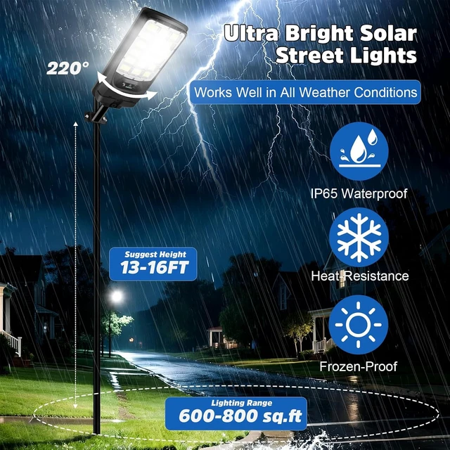 Alt view image 3 of 7 - Solar Street Lights Outdoor, 21000LM 6500K Motion Sensor Solar Lights Waterproof, Dusk to Dawn Solar-Powered Flood Lights with Remote, Commercial Area Lighting for Parking Lot Driveway Garage, 2-Pack
