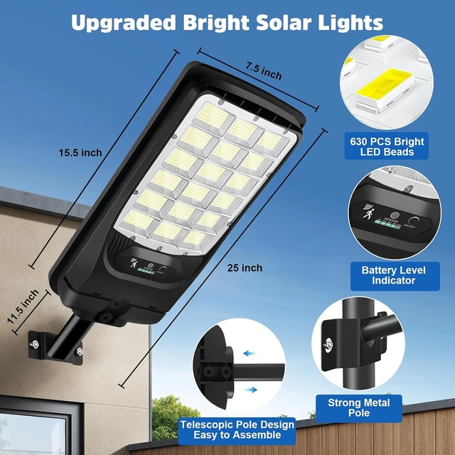 Alt view image 5 of 7 - Solar Street Lights Outdoor, 21000LM 6500K Motion Sensor Solar Lights Waterproof, Dusk to Dawn Solar-Powered Flood Lights with Remote, Commercial Area Lighting for Parking Lot Driveway Garage, 2-Pack