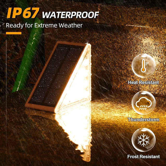 Alt view image 6 of 7 - NIORSUN Outdoor Stair Lights 6 Pack, Solar Step Lights IP67 Waterproof with 13 Bright LEDs, 3000K Warm White, Auto On/Off, Triangular Design for Steps, Deck, Patio, Yard, Porch, Sidewalk