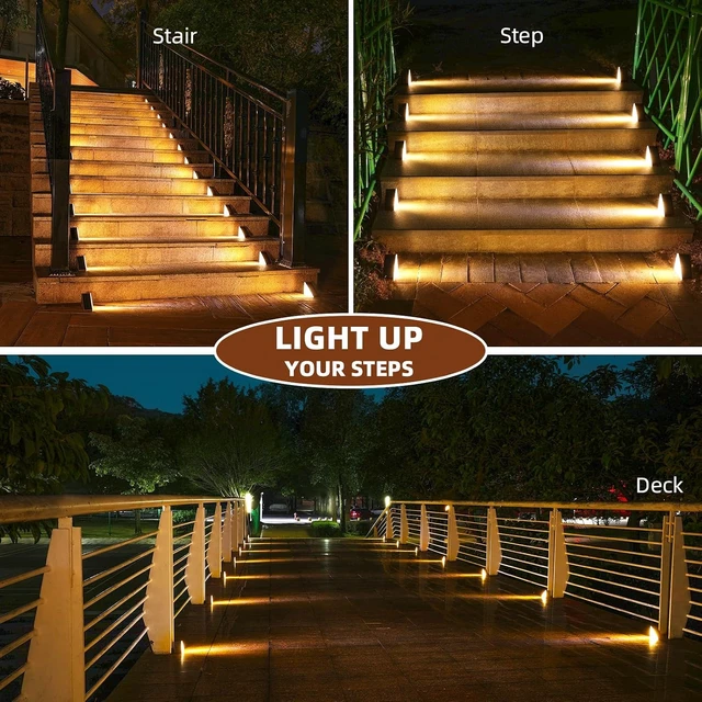 Alt view image 7 of 7 - NIORSUN Outdoor Stair Lights 6 Pack, Solar Step Lights IP67 Waterproof with 13 Bright LEDs, 3000K Warm White, Auto On/Off, Triangular Design for Steps, Deck, Patio, Yard, Porch, Sidewalk