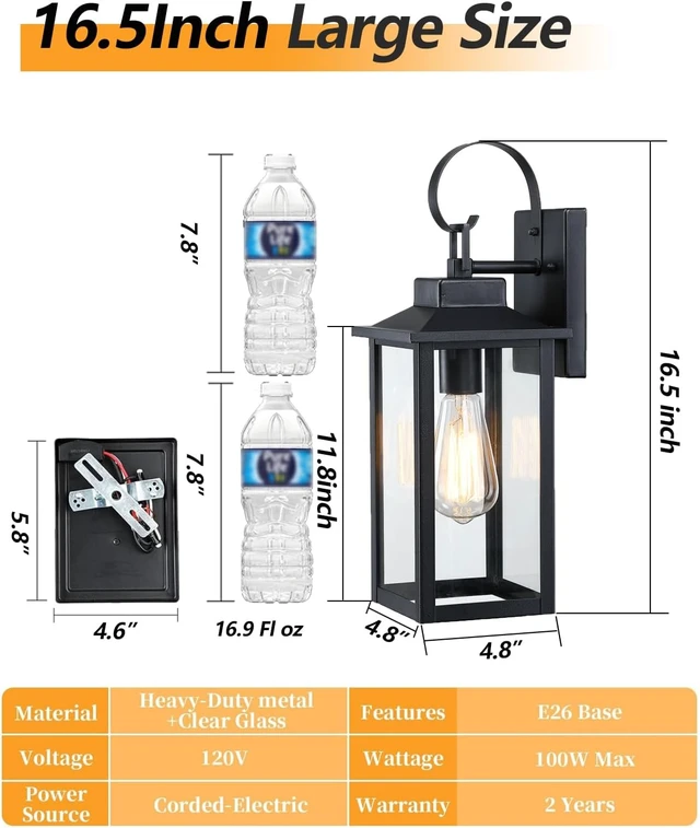 Alt view image 6 of 7 - Large Outdoor Wall Lights for House 2-Pack, Matte Black