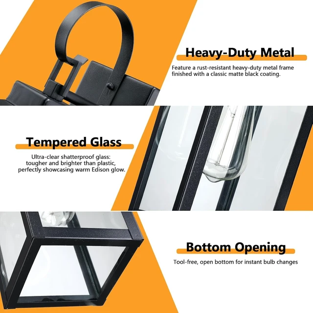 Alt view image 5 of 7 - Large Outdoor Wall Lights for House 2-Pack, Matte Black