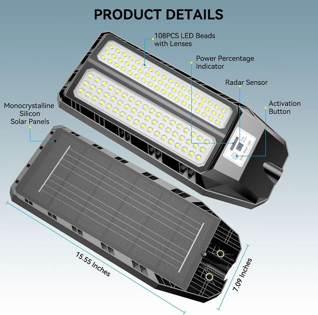 Alt view image 3 of 7 - VOOJOY 5000W Solar Street Lights Outdoor, 7000K Solar Light Outdoor, 2 Pack