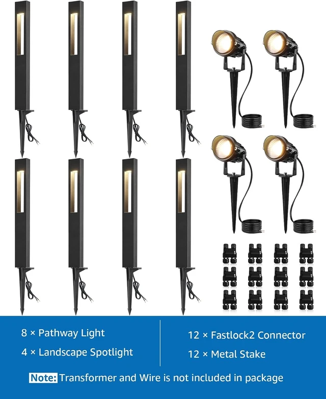 Alt view image 7 of 7 - SUNVIE 12-Pack Low Voltage Pathway Lights Wired with Spotlights LED Outdoor Landscape Lighting Kit for Path, Garden, Yard, Patio, Cast-Aluminum, IP65 Waterproof, 12-24V AC/DC, 3000K Warm White, Black