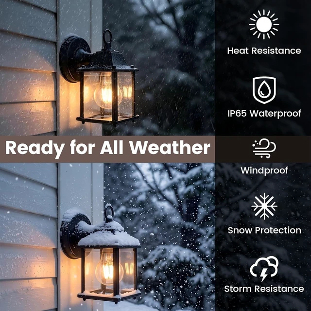 Alt view image 5 of 7 - 8.2" Outdoor Porch Light for House E26 Aluminum Glass Black, 1 Pack