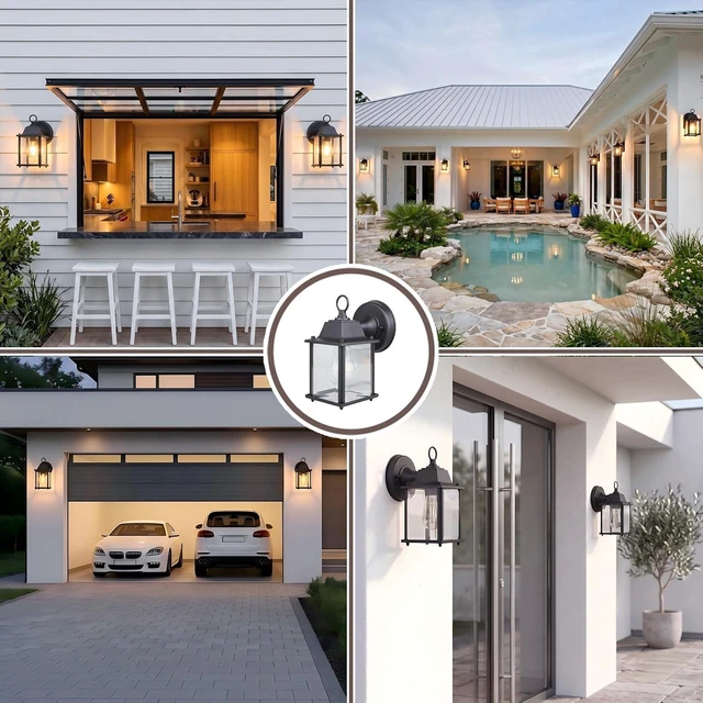 Alt view image 6 of 7 - 8.2" Outdoor Porch Light for House E26 Aluminum Glass Black, 1 Pack
