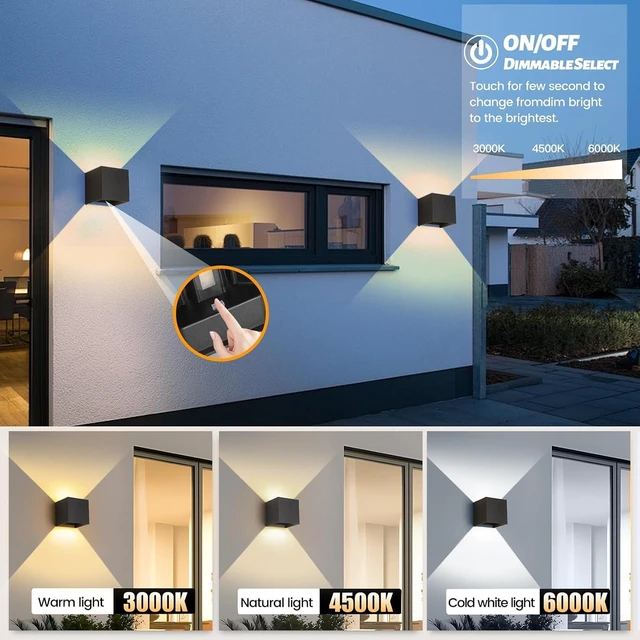 Alt view image 2 of 7 - 15W Outdoor Wall Lights 3CCT Adjustable,Up and Down Wall Sconce 4 Pack