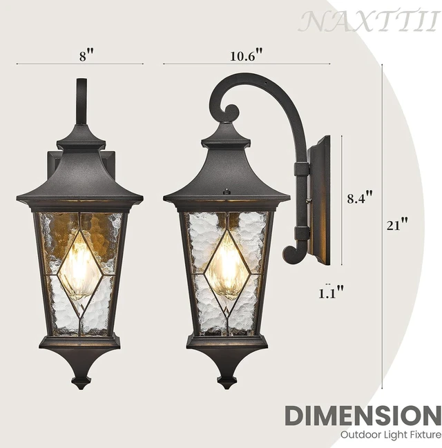 Alt view image 5 of 6 - Porch Lights Outdoor Exterior Lighting Fixtures 21 Inch Large-Sized Black Outdoor Sconce for Front House Garage and Entryway Downwards Installation