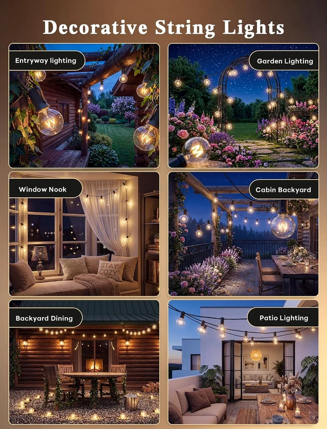 Alt view image 6 of 7 - Abeja 50FT G40 Globe String Lights, Outdoor Patio Lights