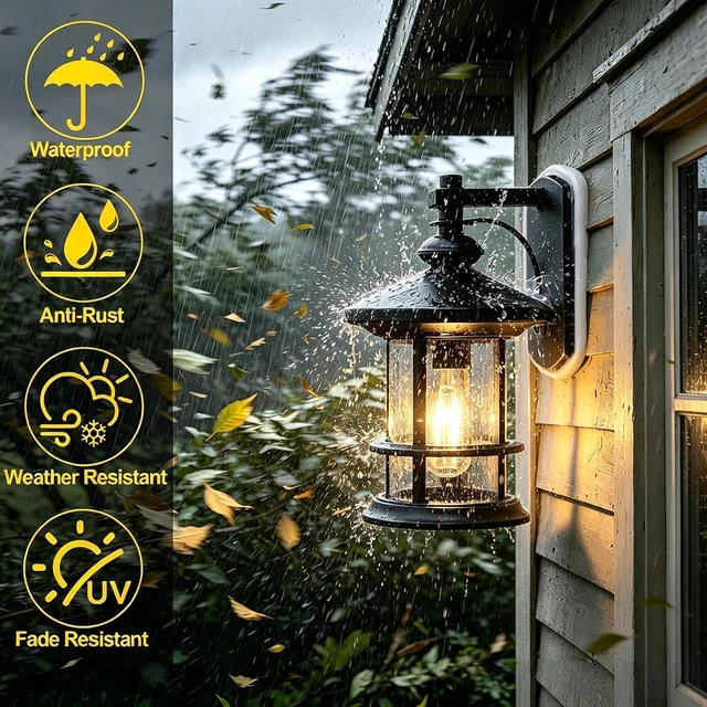 Alt view image 4 of 6 - MICSIU 100W Max Modern Industrial Textured Black Outdoor Wall Light 1 Pack