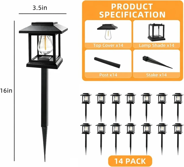 Alt view image 2 of 7 - Solar Pathway Lights 14-Pack for Yard Walkways
