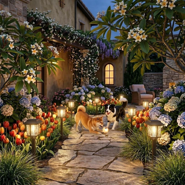 Alt view image 5 of 7 - XMCOSY+ Solar Outdoor Lights Waterproof 6 Pack, 2-Tone Solar Garden Lights