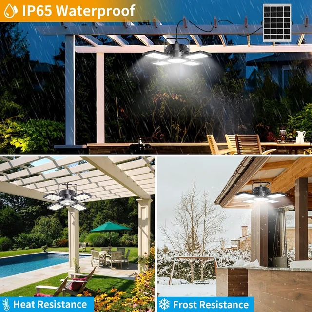 Alt view image 4 of 7 - Solar Shed Light Outdoor Indoor, 176LED Solar Powered Motion Sensor Pendant Light Daytime Available, Solar Indoor Lights with 5 Lighting Modes & Remote for Shed Gazebo Barn Garage Home