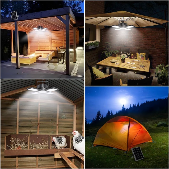 Alt view image 6 of 7 - Solar Shed Light Outdoor Indoor, 176LED Solar Powered Motion Sensor Pendant Light Daytime Available, Solar Indoor Lights with 5 Lighting Modes & Remote for Shed Gazebo Barn Garage Home