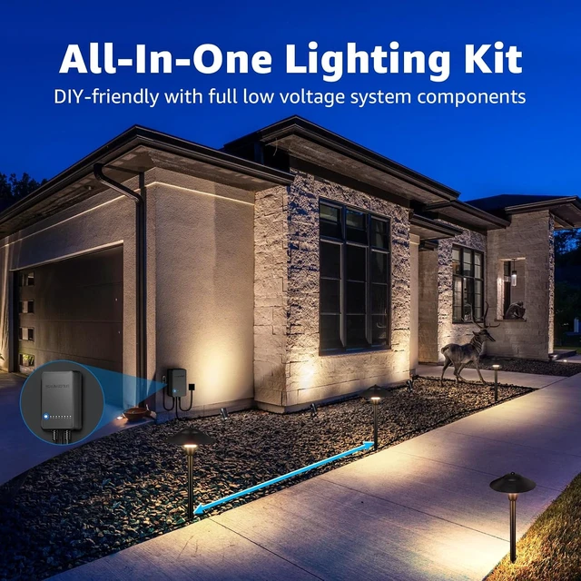 Alt view image 5 of 7 - SUNVIE All-in-One LED Low Voltage Landscape Lighting Kit 6 Pathway Lights 2 Spotlights with 60W Photocell Transformer 100FT Wire for Path&Garden, Aluminum, ETL Listed, Dusk to Dawn, Waterproof, 3000K