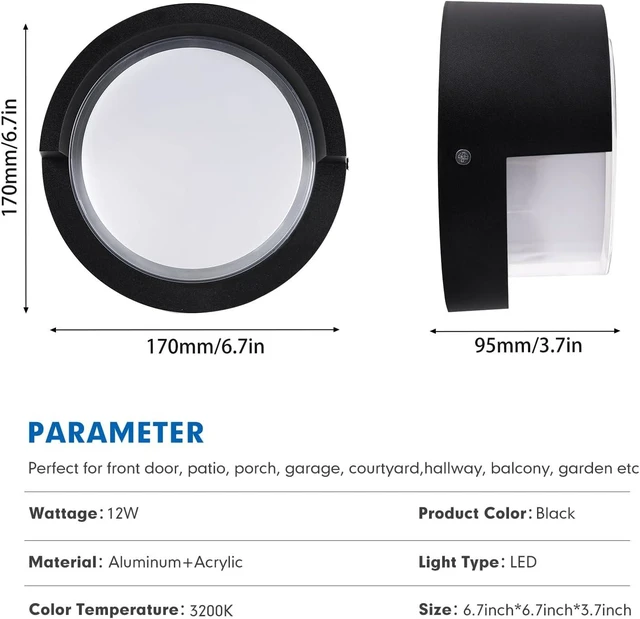 Alt view image 5 of 6 - Aiwewin Round Outdoor Sconce Lights, Low Profile Outdoor Porch Lighting, Modern Light Fixtures, 12W 3200K for Patio, Deck(6.7 Inch)